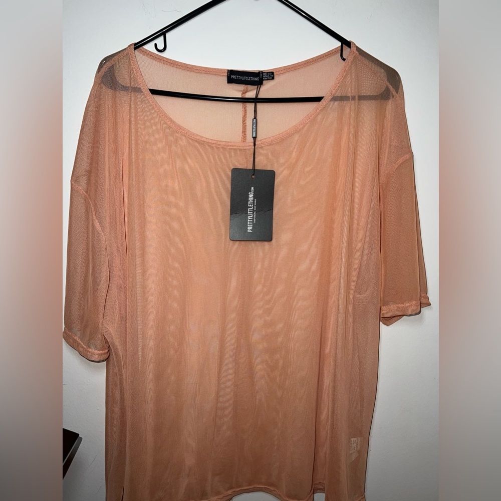 Pretty Little Thing Plus Chestnut Mesh Sheer Top